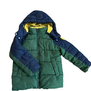 Gap Kids Boys Green & Blue Puffer Ski/Snowboard Jacket with Detachable Hood Sz.M